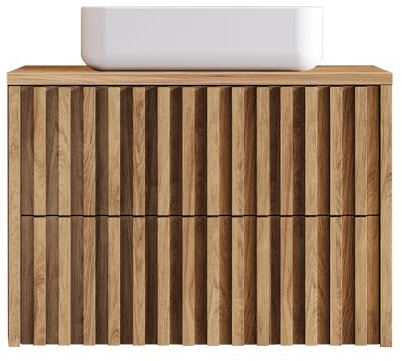 Lomadox Badezimmer Waschbeckenunterschrank mit Aufsatzwaschbecken Waschtisch 80 cm in Eiche, B/H/T ca. 80/72,5/45,5 cm