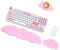 Wasarmir Cloud Keyboard Wrist Rest, Soft Memory Foam Ergonomic Keyboard Wrist Support with Mouse Wrist Rest and Cup Pad, Keyboard Stand Hand Arm Rest for Home, Office, Computer, Laptop, Gaming, Pink