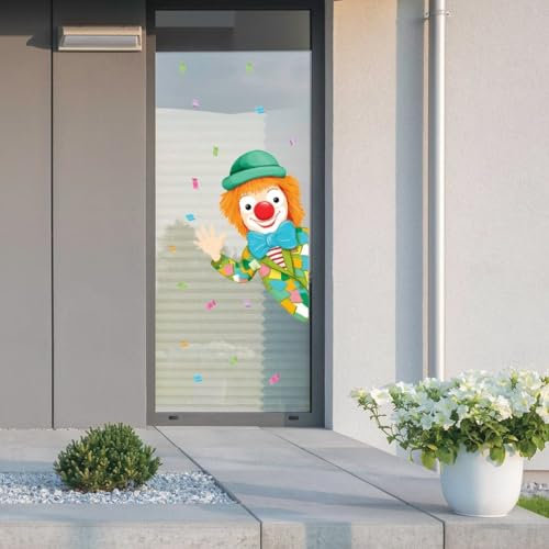Wandtattoo Loft Fensterbild Karneval Clown von der Seite wiederverwendbar Frühling bunte Geburtstag Fasching farbig, 3. A2 Bogen, Von Links