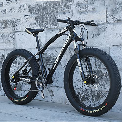 UJKDDDCC 20/24/26 x 4,0 Zoll Dicke Rad-Mountainbikes, Fat Tire Mountain Trail Bike für Erwachsene, 7/21/24/27/30-Gang-Fahrrad, Rahmen aus Kohlenstoffstahl, Doppelfederung und