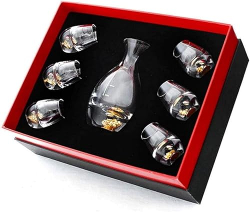 BOGDTF Juego de Sake Juego de Tazas de Sake Japonés 7 Piezas Juegos de Sake Japonés, Servicio de Sake de Cristal Sin Plomo, Una Botella de Jarra, Juego de 6 Tazas, para Juego de Sake de Vino Japoné
