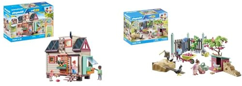 PLAYMOBIL myLife 71509 Tiny Haus, vielfältig eingerichtetes Familienhaus & myLife 71510 Kleine Hühnerfarm im Tiny House Garten