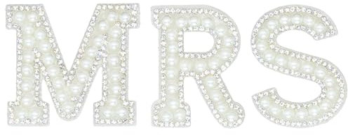 CHEERYMAGIC Rhinestone Iron on Patches, MRS Diamond Pearl Stick on Letter Patches, MRS Sew on Fabric Applique Letters Patches for Clothes Hat DIY Art Craft Supplies A4-XNTT (MRS)