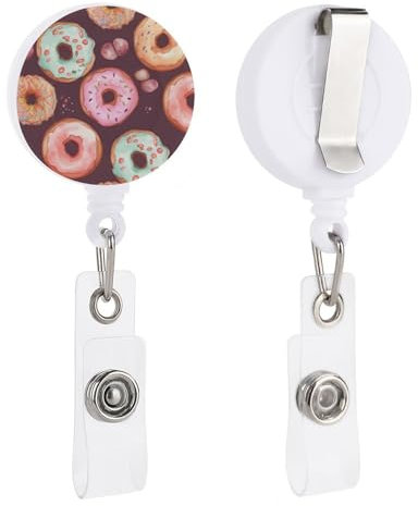 Kunststoff-Ausweishalter, hübscher Donut-Druck, Kunststoff-ID-Schnalle, drehbar und einziehbar, Ausweishalter für Arbeit, Büro, Krankenschwester, Damen, Herren