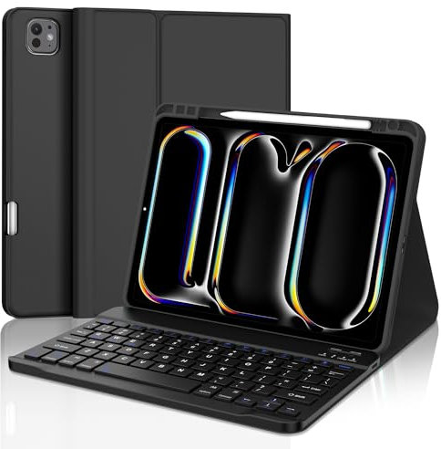 SENGBIRCH Keyboard Case for iPad Pro 11'' (M4) 2024 - UK Layout Wireless Detachable Bluetooth Keyboard, Protective Folio Cover for iPad Pro 11 inch 2024, Black