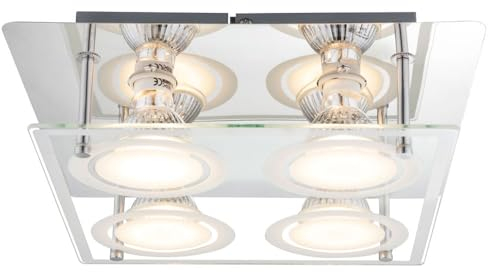 GLOBO Deckenleuchte Wohnzimmerlampe Esszimmerlampe Deckenleuchte Schlafzimmerlampe Küchenleuchte, Chrom Glas silber, 4 Flammig GU10, 3W 280Lm 3000K warmweiß, L 26 cm