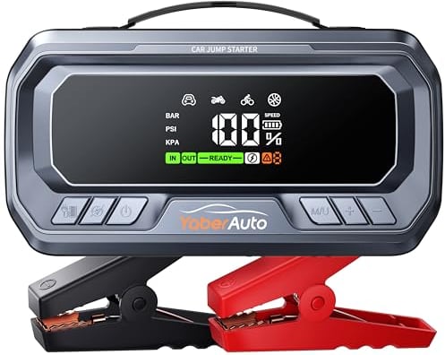 YaberAuto Starthilfe Powerbank mit Kompressor, 160PSI 6500A Auto Starthilfe, PD 65W Starthilfe Powerbank für All Benzin und 12.0L Dieselmotor, Starthilfe mit 600 Lumen Notlicht und 3.3 LCD Bildschirm