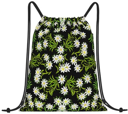 EgoMed Kordelzug-Rucksack, Rucksack-String-Tasche, Sport-Cinch-Sackpack, String-Tasche, Turnbeutel, Schweizer Alpen-Edelweiss-Blume