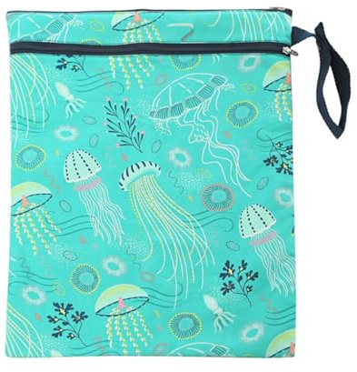 siduytin Atmungsaktiver Nasser Wäschesack für geruchsfreie und hygienische Aufbewahrung, wasserdichte Stoffwindel Nassbeutel aus Polyester, Nass und Trockenbeutel, Grüne Qualle