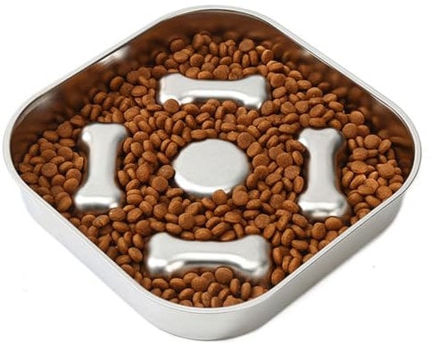CAISHOW Stainless Steel Non Slip Slow Feeder Dog Bowl Metal Dog Food Bowls for Medium and Large Dogs, Fun Bloat Stop Pet Bowl Dog Water Bowl for Fast Eaters Slows Down Pets Eating