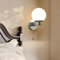CRFASIBE Frosted Glass Globe Wall Light, E27 Modern Wall Light with Pull Cord Switch, Chrome Indoor Lighting Fixtures for Bedroom Bathroom Mirror Living Room (Silver)