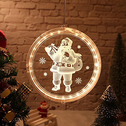 Bseical Luci di Natale da Interno LED a Batteria Bianco Caldo, Luci per Albero di Natale Decorazion, Regali Natale, con Ventose e Ganci (Babbo Natale, 24 cm)