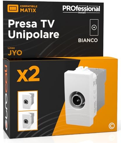 Presa Antenna TV Derivata Connettore Terminale Maschio Compatibile con BTicino Matix Frutti Elettrici Colore Bianco - Confezione da 2