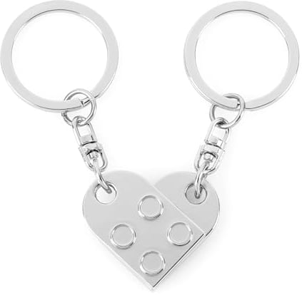 CraftWerk Schlüsselanhänger Herz 2er Set mit magnetischer Bindung - Baustein Anhänger mit Geschenkbox zum Valentinstag, Weihnachten oder Geburtstag (Silber)