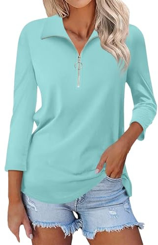 Polo Shirts for Women UK Purple Golf Tennis Shirts Quick Dry Lightweight Long Sleeve Lapel Casual Quarter-Zip UPF 50+ Sun Protection Hiking Shirts (3#Mint Green,S)