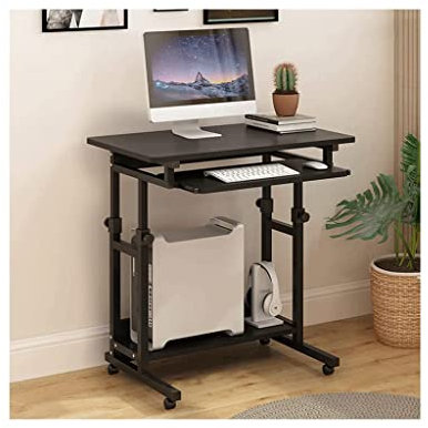 VAESAZDSZ Overbed Table Height Adjustable Overbed Table Rolling Standing Desk Rolling Computer Cart Workstation with Keyboard Tray on Wheels for Home