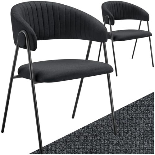 tectake® Armlehnstuhl 2er Set, stylische Esszimmerstühle mit pflegeleichtem Webstoff, C-förmige Rückenlehne mit Steppmuster, Esstisch Stühle mit bequemer Polsterung, Esszimmerstuhl - schwarz