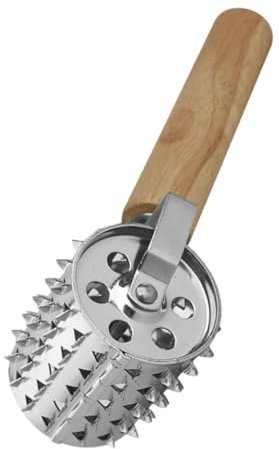 Amosfun Batticarne Rulli in Acciaio Resistente Manico in Legno per Ammorbidire La Carne Sciogliere Tendini Barbecue e Marinate