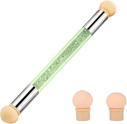 ATEK Nail Sponge Tool Double Ended Nail Art Sponge Brush and Dotting Pen for Gradient Nails Glitter Ombre Effects UV Gel and Acrylic Nails Green