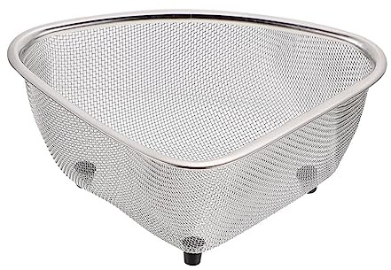 Cabilock Kitchen Sink Corner Strainer Triangle Shape 7 Inch Food Waste Basket with Stainless Steel Mesh and Plastic Frame for Sponge Holder and Draining