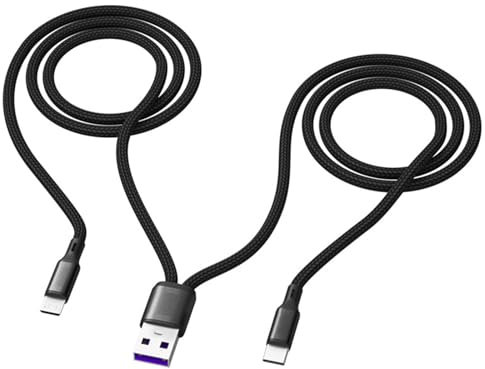 Hsupez Cavo di ricarica multiplo 2 in 1, cavo USB C, 1,2 m, cavo in nylon, 5 A, doppio splitter USB C, USB A a doppia porta USB C, adatto per la ricarica di vari dispositivi di interfaccia di tipo C