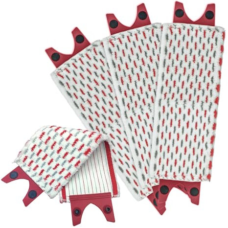 Mop Pads Compatible with Vileda 1-2 Spray: 4 Pcs Microfibre Refill Replacement Head Flat for Cleaning Floor - Mops Reusable Machine Washable- Fit Vileda Ultramax Ultramax Plus Mop Heads (Red, 4 PCS)
