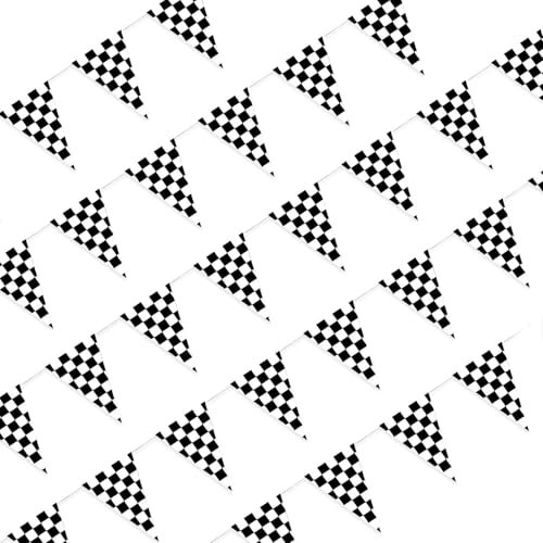 Piokio 20 m schwarz-weiß karierte Flagge Banner Racing Geburtstag Dekorationen für Nascar Cars Party Supplies