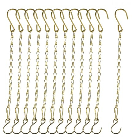 Sersberg Chain for Hanging Plants,11 Inch Gold Hanging Chain, Small Hanging Basket Chain Kits with Hooks for Bird Feeder Hanging Basket Extender Porch Wind Chime (Gold, 11 Inch-12PCS)