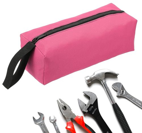 sourcing map Zipper Utility Tool Bag 10.2x4x3.3 Inch Multi-Purpose Oxford Cloth Tote Tool Pouch Small Organize Bags for Storage Various Electrician Tools Screwdrivers, Pink