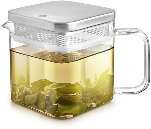 Teabloom Stapelbare Glas-Teekanne für alle Teesorten – 800 ml – hitzebeständiges Borosilikatglas, Edelstahl-Filterdeckel, platzsparendes stapelbares Design
