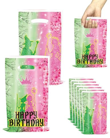 50 Stück Happy Birthday Partytüten, Glinda & Elphaba Hexe Themed Süßigkeiten Leckerlibeutel Beutetasche mit Griff, Kunststoff-Geschenktüten für Kindergeburtstagsparty