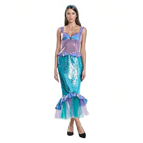 EraSpooky Déguisement Sirène Femme Robe Sexy Pailletée