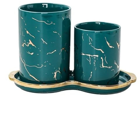 LICONG-2020 Porte-couteaux en céramique avec 2 compartiments, cuillère, baguettes, fourchette, égouttoir, ustensiles de cuisine (vert)