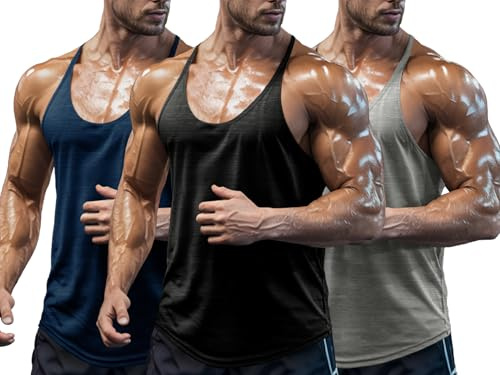 Agilelin Camiseta Tirantes de Gimnasio para Hombre,Tanktop Espalda en Y Finos,Tops de Entrenamiento de Secado Rápido（Black/Light Grey/Blue/L）