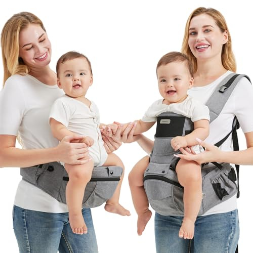 Sageky 2-in-1 Baby-Trage mit Hüftsitz | 6 verstellbare Tragepositionen | M-förmige Hüftstütz-Design | Atmungsaktive & leichte Ausführung (Grau)