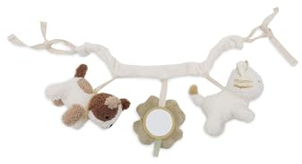 Jollein Chaîne de Poussette - Tiny Park - avec Animaux et Miroir - Jouet de Poussette - Liens en Tissu pour Fixation - Jouet Sensoriel pour Les Sorties - Jouet Bébé - Lavable à la Main - 30 cm