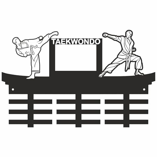 Social Crazy PORTA MEDAGLIE DA PARETE - TAEKWONDO - IN PLEXIGLAS CON DISTANZIALI IN ACCIAIO INOX (Nero)