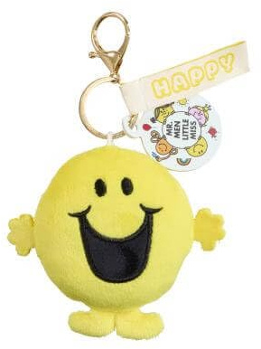 Rainbow Designs Mr Men Mr Happy Soft Plush Keyring - Soft Yellow Plush Character Keychain with Gold Clip - Charming Mr Men Collection Bag Charm Accessory for Bags, Keys & Pushchairs | Gold clip, soft plush character, bag, keys or pushchair accessory, collectible design
