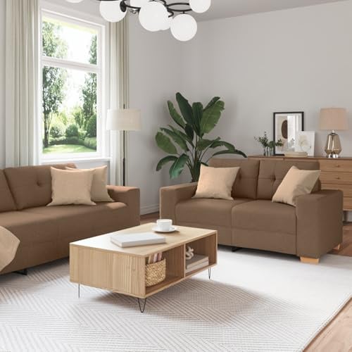 YuuSsea Modernes 3-teiliges Sofa Set, Braun, Stoff, mit Kissen, für 6 Personen, Wohnzimmer Couch Möbel, 221x78x80 cm