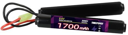 EMEPOVGY Batterie NiMH Airsoft 9,6 V 1700 mAh rechargeable Nunchuck Stick Batterie avec mini prise TMY pour fusil Air Soft Gun