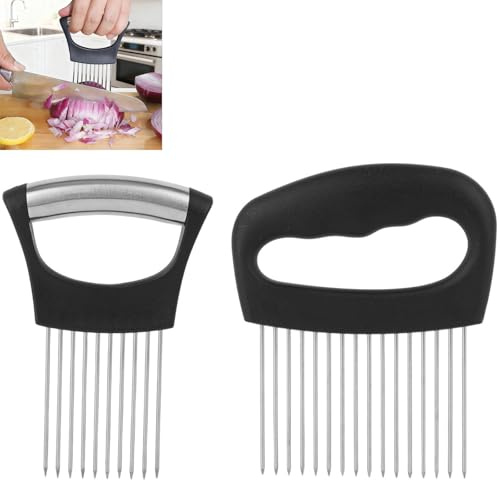 2 Pack Onion Holder Slicer, Extra-Large Vegetable Chopper with 16 & 10 Needles for Slicing Onions, Tomatoes, Potatoes, and Meat Tenderizing