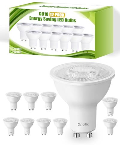 Onalix Lot de 12 Ampoules LED GU10 5W, Remplaçant 50W Halogène, 550LM 6000K Blanc Froid, Angle 120°, Non Dimmables, Économie d’Énergie, Idéales pour Salon, Cuisine, Bureau et Chambre (Blanc Froid)