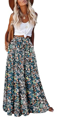 CHICZONE Womens Maxi Skirt Summer Boho Long Flowy Elastic High Waist Skirts Casual Beach Vacation Clothes