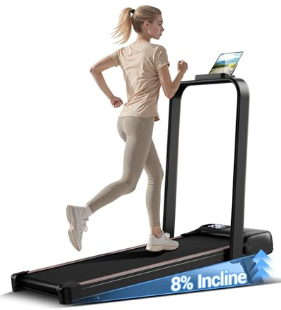 LONTEK Walking Pad Klappbar mit Steigung 19KM/H, 19% Laufband für Zuhause Klappbar mit Steigung, LED Anzeige, Fernbedienun, Laufbänder mit Handläufen, 2.5CV Treadmill for Home, Belastung 136KG
