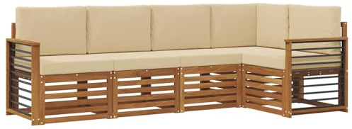 vidaXL Sofagarnituren 5 pcs Natur und Beige Massivholz Akazie, Garten-Sofa, modernes Outdoor-Möbel, robuster Lounge-Satz, Bequeme Terrasse-Sitzmöbel für Dein Zuhause