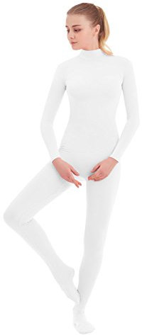 SUPRNOWA Unisex Mock Rollkragen Lycra Spandex Langarm Ganzanzug (L, Weiß mit Fuß)