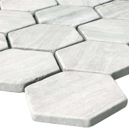 Hexagon Marmor Naturstein Mosaik Grau Fliesen Wand Küche Sechseck Fliesenbordüre