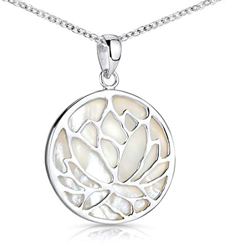 Materia Lotus Blume Kette Silber 925 - Perlmutt Schmuck Anhänger Damen KA-42-W_K97-45cm