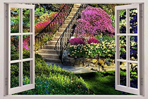 Effetto Finestra 3D Vista Adesivi Murali Finti Da Giardino Adesivo Finto Per Finestre Rimovibile 80X120 Cm