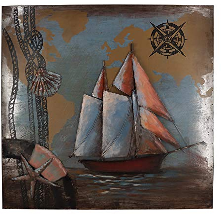 Handgefertigtes Metallbild 3D-Optik Verschiedene Größen Kunst Bild Wandbild (Segelboot)